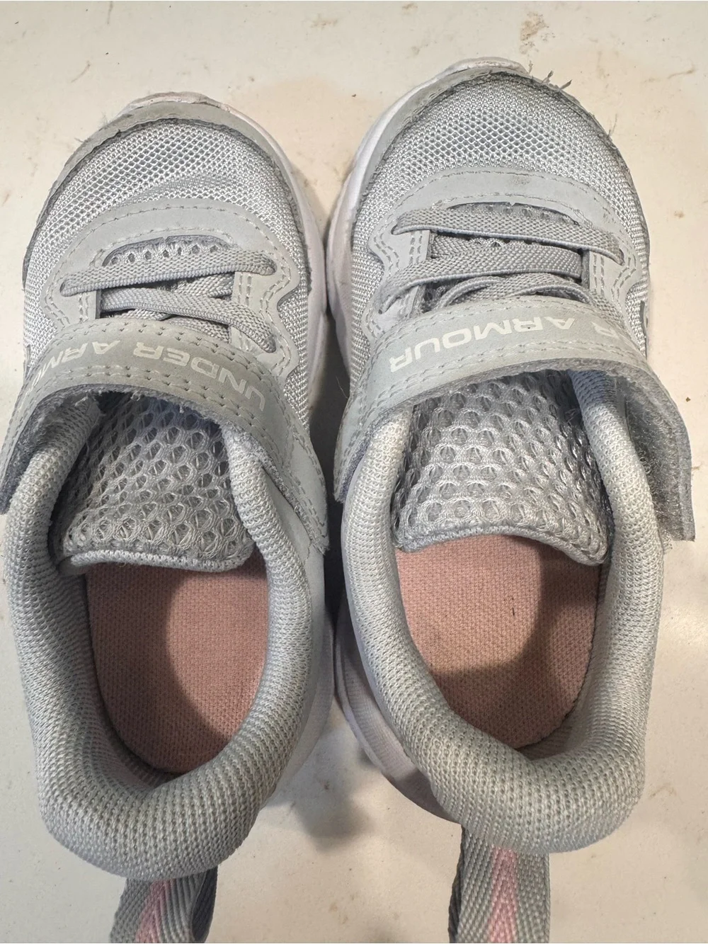 Under Armour Kids Light Gray and White Athletic Sneakers